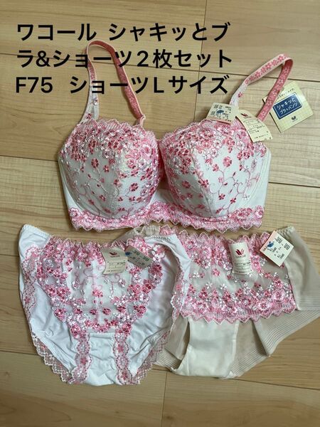 ワコール シャキッとブラ&ショーツセット 上下セット F75 ショーツLサイズ