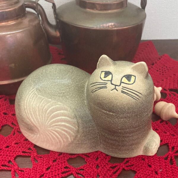 新品 lisalarson リサラーソン 猫 マイ maj グレー 北欧 美品 置物 陶器 ねこ オブジェ スウェーデン