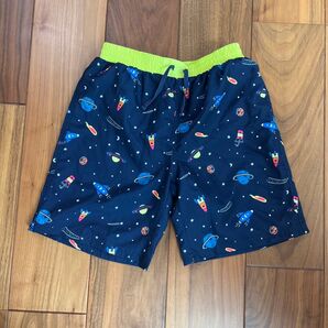 美品スイムパンツ120130140水着ボーイズ男の子宇宙柄惑星星月ロケット青ブルー黄色