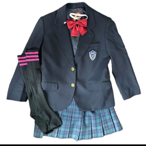 ブレザー 女子 リボン 冬物 制服 学生服 紺 チェックスカート 高校 中学