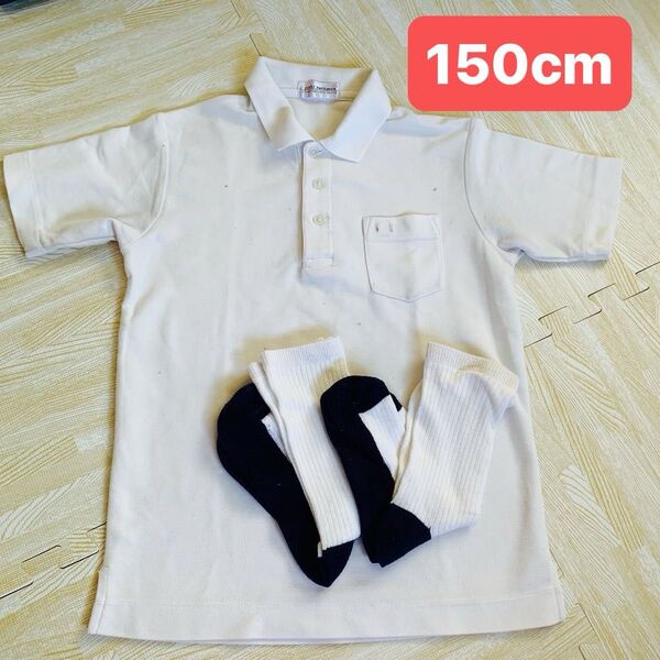 【しまむら】男女共用 スクールポロシャツ 半袖 ホワイト 半袖ポロシャツ 靴下セット 2足 制服 小学校