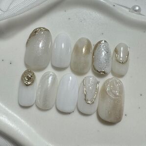 ネイルチップ ニュアンスネイル シンプルネイル 和風ネイル ミラーネイル ぷっくりネイル 白 金