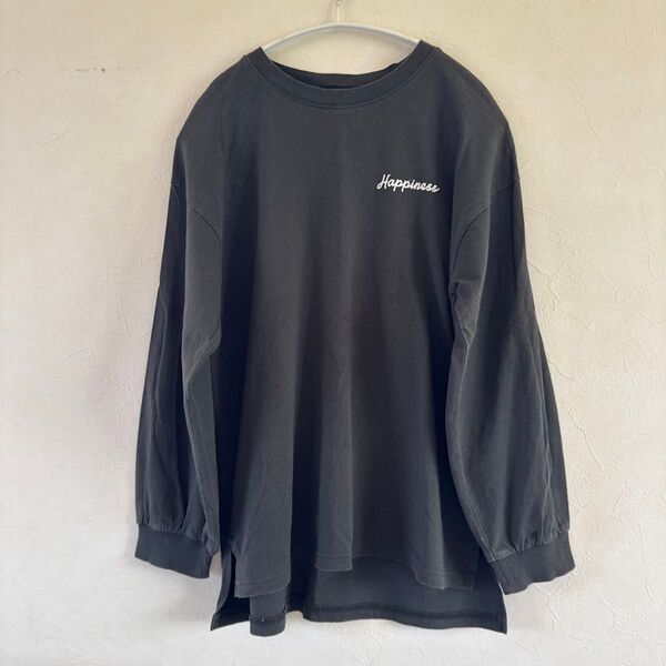 【BEGUM】バックロゴ ロンT 薄手 長袖Tシャツ チャコールグレー M