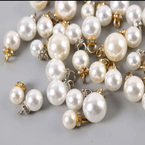 【50個→500円】ハンドメイド素材*ジュエリー用*カン付きパール*アクセサリー*チャーム*シルバー*10mm*パールビーズ