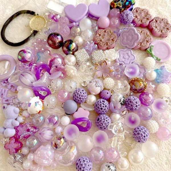 *aqjj@様*パープル系MIXアソート まとめ売り SP チャーム ガラスビーズ アクリル 他 250g以上