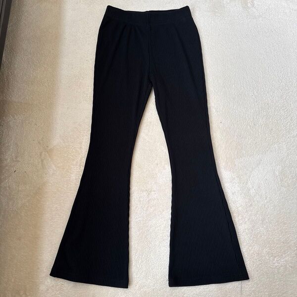 【AQUAHISTORY】美品*リブ*フレアパンツ*ストレッチ*フルレングス*シンプル*ブラック*M