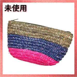 【未使用】編み込み ポーチ マルチ ミックスカラー カラフル サマー バッグ 小物入れ