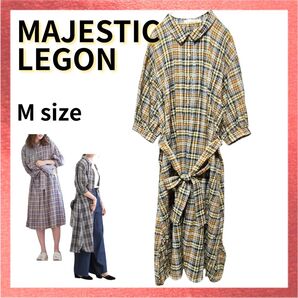 【MAJESTICLEGON】チェックガウンワンピース 半袖 ギンガムチェック イエロー