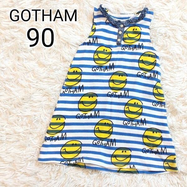 ★美品★【90】ゴッサム ボーダー ノースリーブ ワンピース ニコちゃん 青