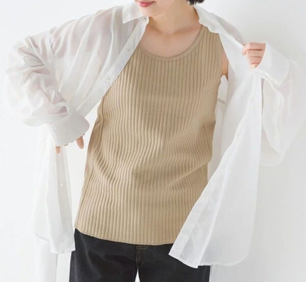 OMNES オムネス Lサイズ あったかキルト タンクトップ ベージュ ノースリーブ カットソー