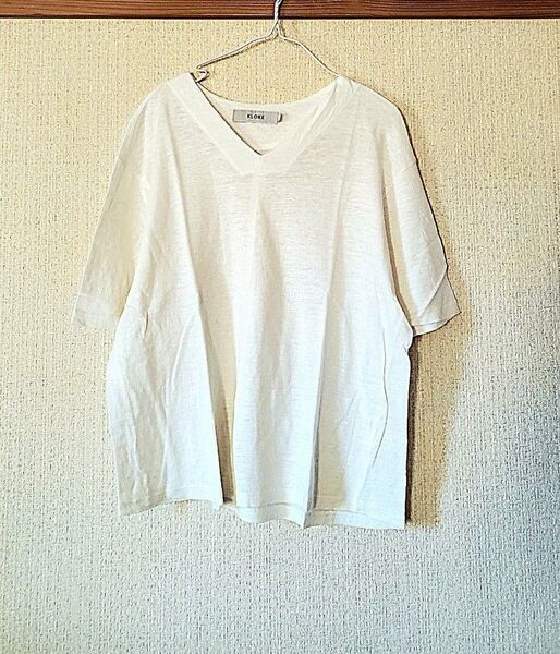 KLOKE リネン Vネック 半袖 薄手ニット サマーニット 麻100% プルオーバー カットソー Tシャツ