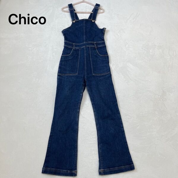 《価格希望お待ちしております★》チコ オーバーオール フレア デニムパンツ 繋ぎ サロペット S