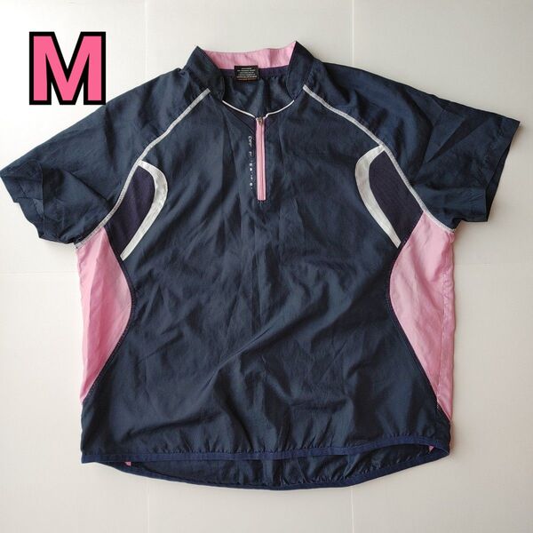 【中古T-21】レディースM/半袖ピステ/ウインドブレーカー/紺色