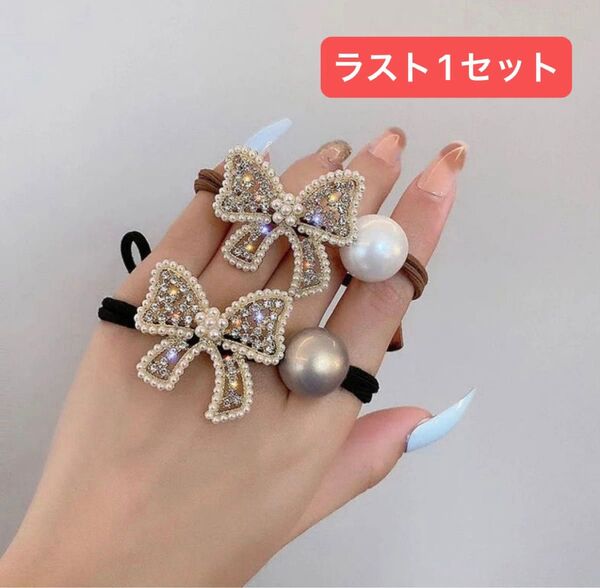 カメリア シュシュ ヘアゴム クローバー 四つ葉 匿名発送 パール ラインストーン 可愛い おしゃれ 上品 入学式 入園式
