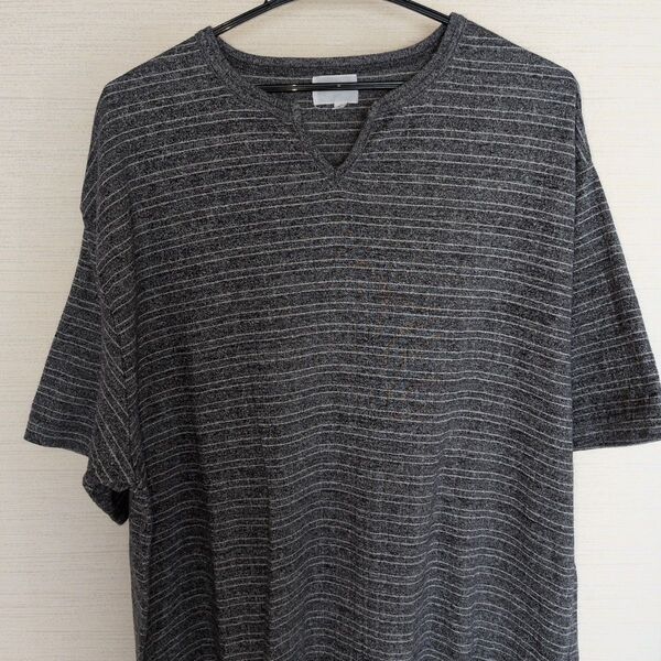 メンズ ボーダー柄 半袖Tシャツ グレー サイズ3L 大きめゆったりシャツ