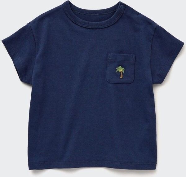ユニクロ 半袖 ドライクルーネックTシャツ ネイビー 無地 ワンポイント 100