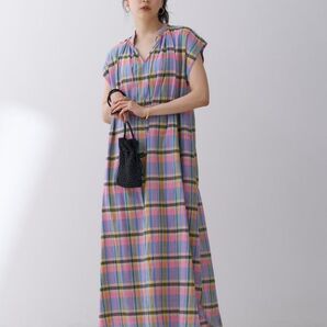 最終価格 ヌキテパ マドラスチェックスリーブレスドレス ワンピース 現行モデル ピンク 涼しげ 夏