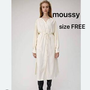moussy ロング シャツワンピース 長袖 ロングワンピース タック スリーブ シャツドレス フリーサイズ ロングワンピ