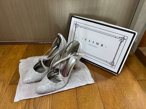 CLIMB レースパンプス シルバー 24.0cm 結婚式 パーティー シルバー 低反発素材