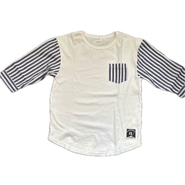 七分袖Tシャツ ボーダー柄 オフホワイト×ネイビー 120