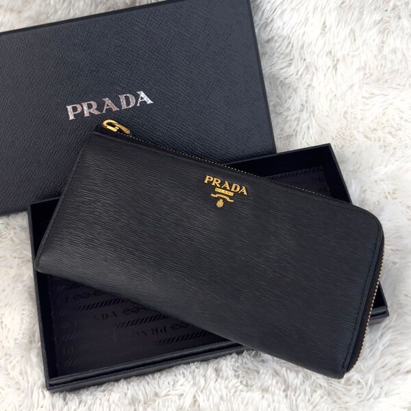 PRADAプラダ L字ファスナー ヴィッテロムーヴレザー 財布 ブラック 黒 レザー 長財布 ゴールド金具