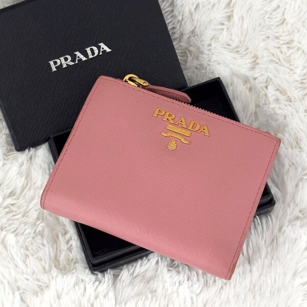 ☆美品☆PRADA プラダ サフィアーノ 二つ折り 財布 ゴールド金具 レザー ウォレット