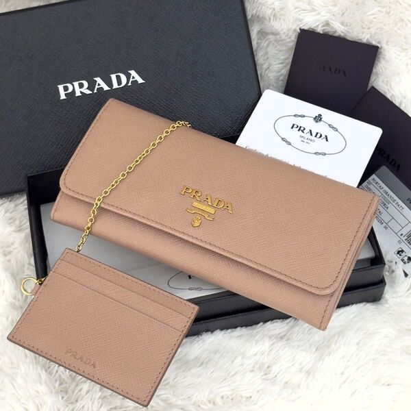 ☆極上美品☆PRADA プラダ サフィアーノ パスケース付き 長財布 レザー ギャランティーカード ゴールド金具