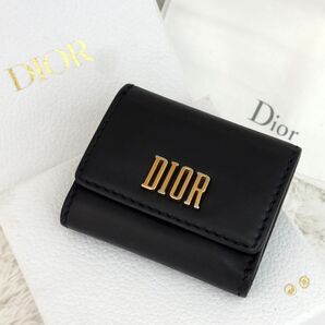 ☆美品☆DIOR クリスチャンディオール 三つ折り 財布 ブラック レザー ミニ財布 本革