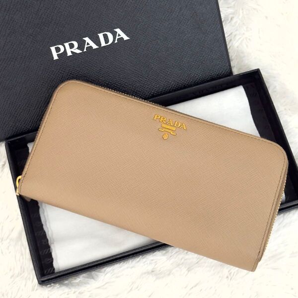 ☆美品☆PRADA プラダ サフィアーノレザー ラウンドファスナー 長財布 ゴールド金具 ウォレット