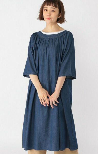 新品♪スタディオクリップ リボンカラーワンピース フリーサイズ インディゴ