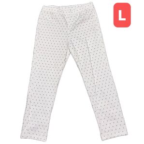 ストレッチパンツ レディース Lサイズ 白ドット柄 ウエストゴム テーパードパンツ