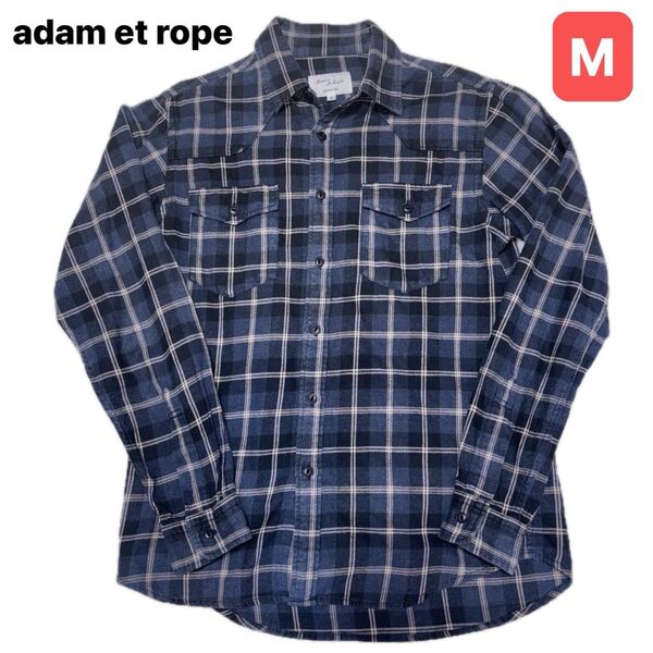 adam et rope(アダムエロペ) 長袖カジュアルシャツ チェック柄 Mサイズ ネイビー系 ネルシャツ