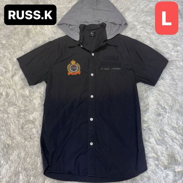 RUSS.K(ラスケー) 半袖シャツ フード付き メンズ Lサイズ ブラック系