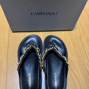 CAMINANDO トングサンダル チェーン レザー ブラック 23.5cm