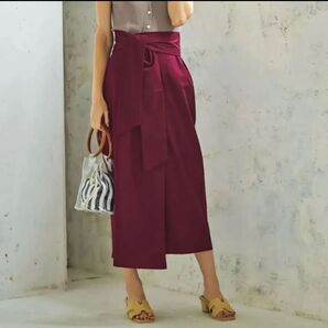 Re:EDIT ロング丈台形スカート リネンブレンドラップ風トラペーズスカート