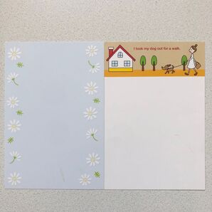 未使用 ポストカード 2枚 花柄 フラワー 水色 犬とお散歩 女の子 ガール ガーリー POSTCARD