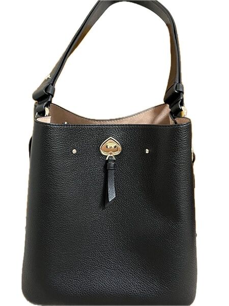 【美品】katespade ケイトスペード マーティラージバケットショルダーバッグ ブラック