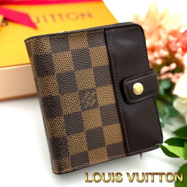 LOUIS VUITTON ルイヴィトン ダミエ コンパクトジップ 二つ折り財布 H67