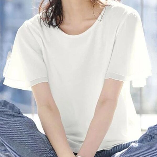 袖シフォン ゆるTシャツ L オフホワイト