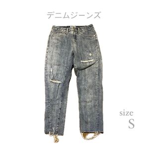 HOTPING デニムジーンズ Sサイズ26 韓国 ボトムス ズボン ジーパン パンツ デニムパンツ ジーンズパンツ ダメージ加工