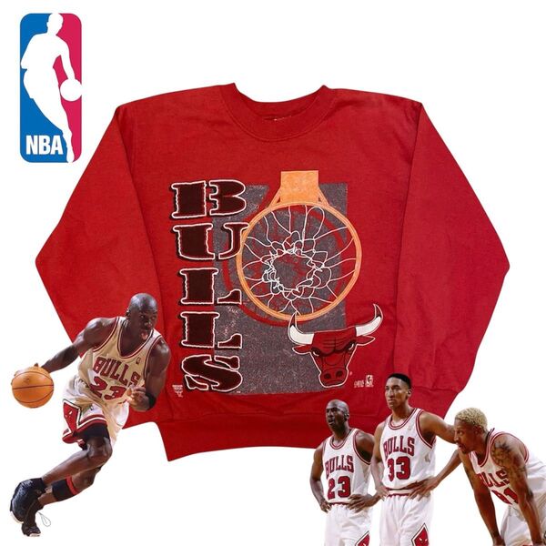 【vintage】90s GARAN USA製 NBA シカゴ・ブルズ 薄手 スウェット 赤 レッド L