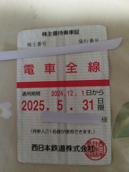 西日本鉄道 電車全線 西鉄 株主優待乗車証