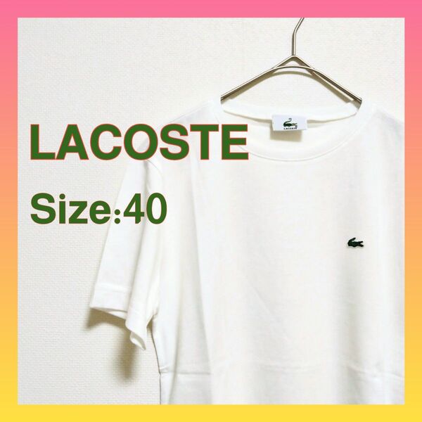 【美品】LACOSTEラコステ ホワイト Tシャツ サイズ40 綿100%