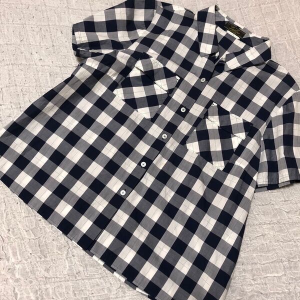 レリアン 大きい 17+ チェック柄 タック入 シャツ ネイビー ゆったり