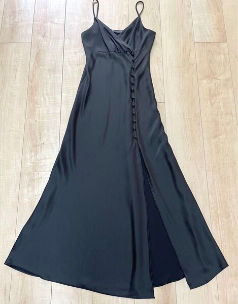 ZARA ザラ 黒 サテン キャミソールロング ワンピース ドレス XS