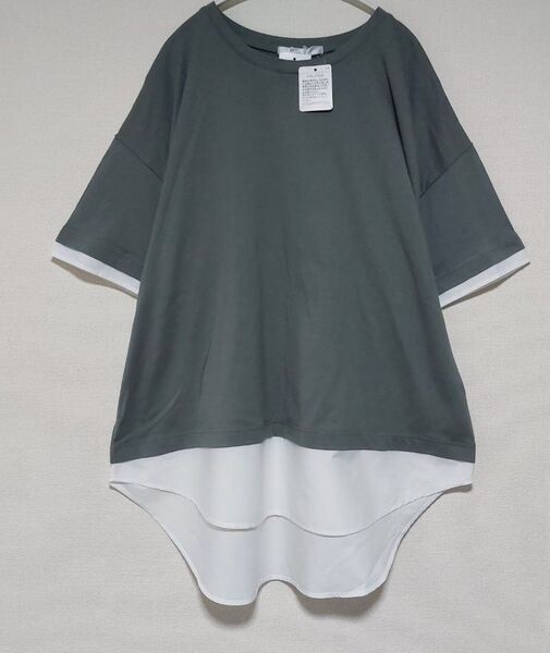 【新品未使用】大きいサイズ 4L 重ね着風 レイヤード Tシャツ カットソー プルオーバー