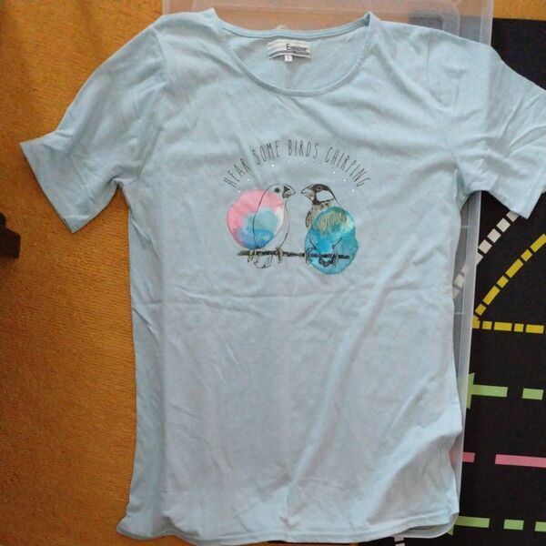 半袖 Tシャツ L レディース 夏 部屋着 水色 ラインストーン