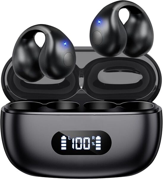 ワイヤレスイヤホン 空気伝導 Bluetooth5.3 耳を塞がない イヤーカフ オープンイヤー マイク付き Hi-Fi 耳挟み