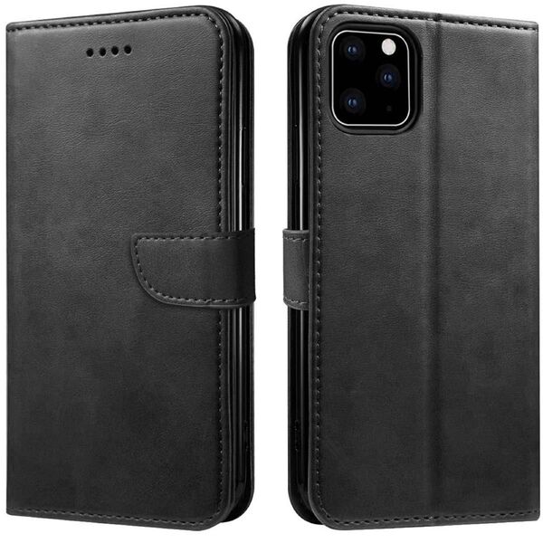 iPhone12/12Pro手帳型ケース スタンド機能付き カード収納 耐衝撃 PUレザー カバー ブラック(6.1インチ)