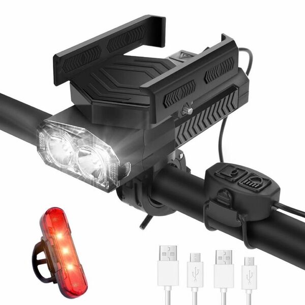 自転車スマホホルダー フロントヘッドライト USBフロントパワーバンク バイクハンドルバー 携帯電話ホルダーマウントアクセサリー